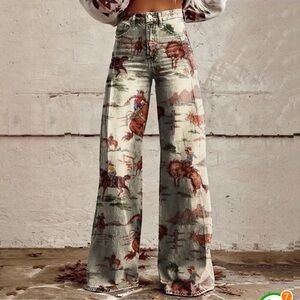 Women's Western Print Wide Leg Pants
